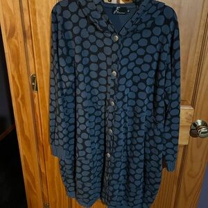 Fenini. Blue Polka Dot Hooded Long Sleeve Dress XL